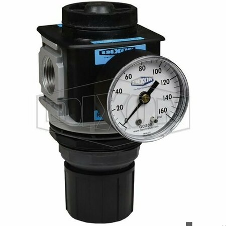 DIXON Wilkerson by Self-Relieving Standard Regulator with GC230 Gauge, 3/4 in NPT/BSPP-G, 176 SCFM Flow Ra R28-06RG